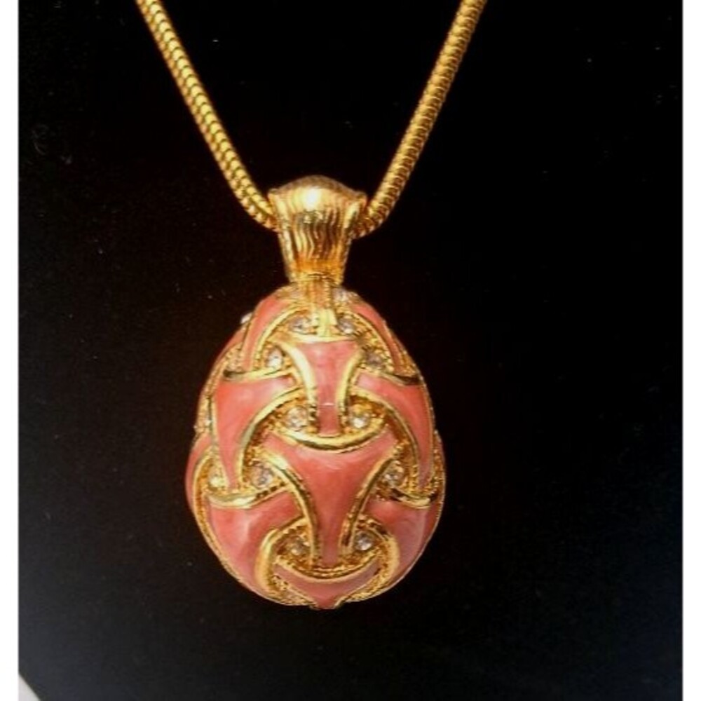 Joan Rivers Classics Collection Pink Enamel Fabergé Style Egg Pendant Necklace